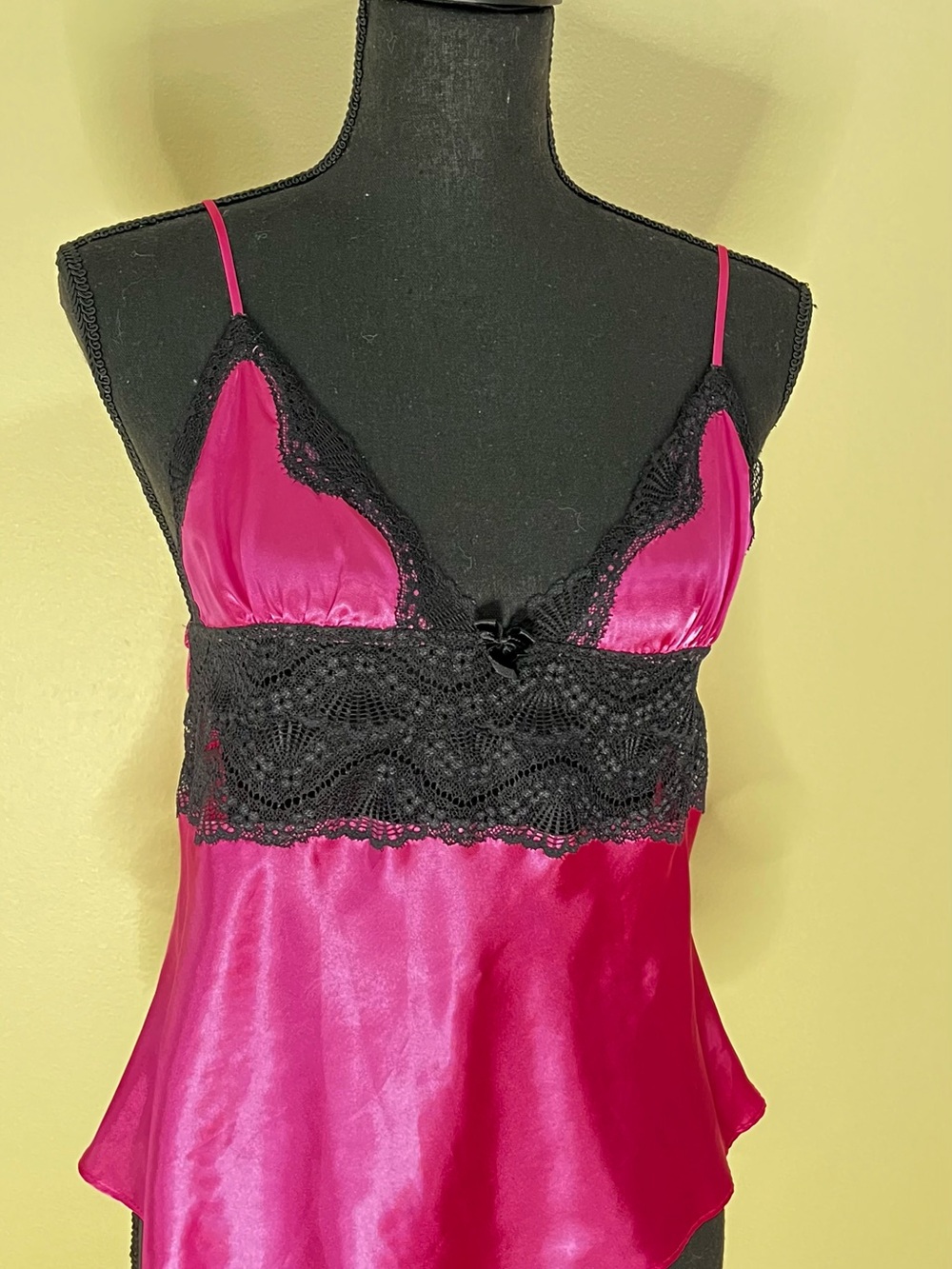 Cynthia Rowley Hot Pink Satin Cami with Black Lace